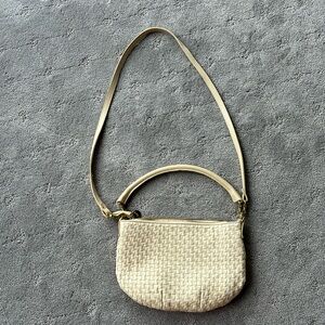 Clare V Petit Moyen - New, cream woven checker zip top mini messenger bag.